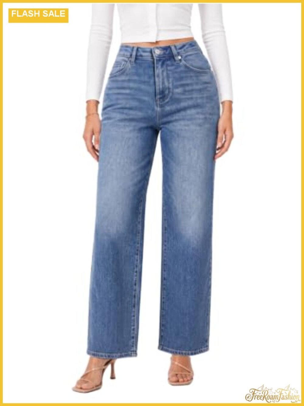 High Rise Wide Leg Jeans Women Stretch Denim Tummy Control